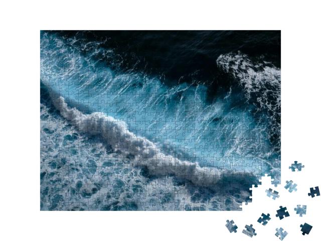 Aerial View to Waves in Ocean Splashing Waves. Blue Clean... Jigsaw Puzzle with 500 pieces