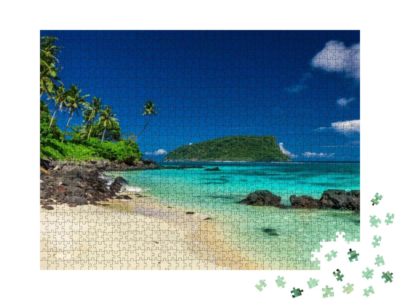 Vibrant Tropical Lalomanu Beach on Samoa Island with Coco... Jigsaw Puzzle with 1000 pieces