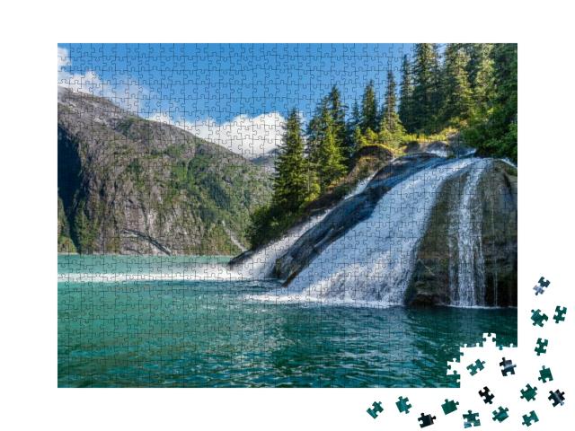 A Beautiful Waterfall Pours Massive Amounts of Water Into... Jigsaw Puzzle with 1000 pieces