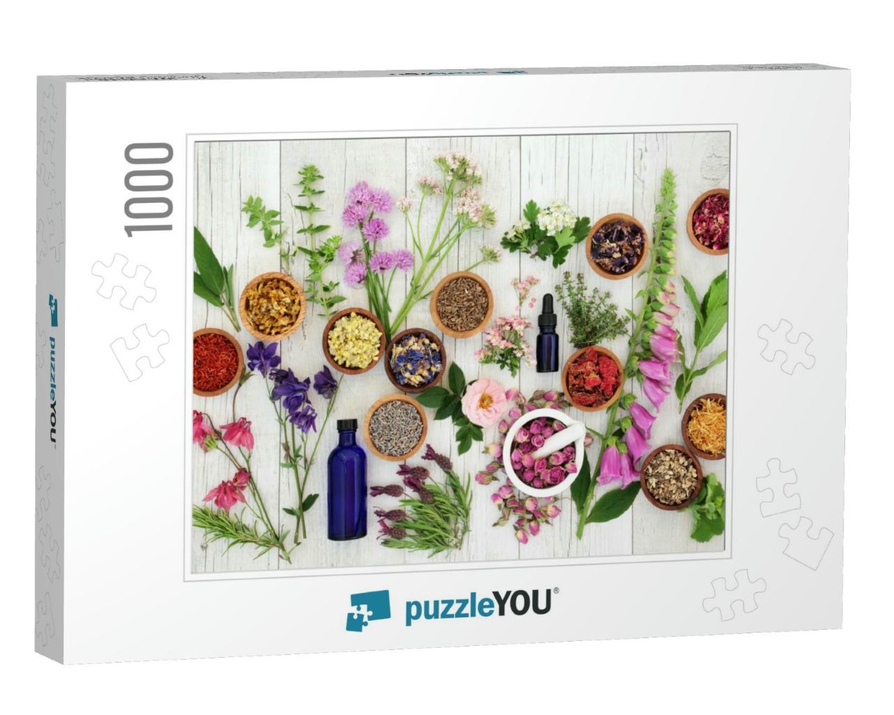 Natural Herbal Medicine Selection with Herbs & Flowers in... Jigsaw Puzzle with 1000 pieces