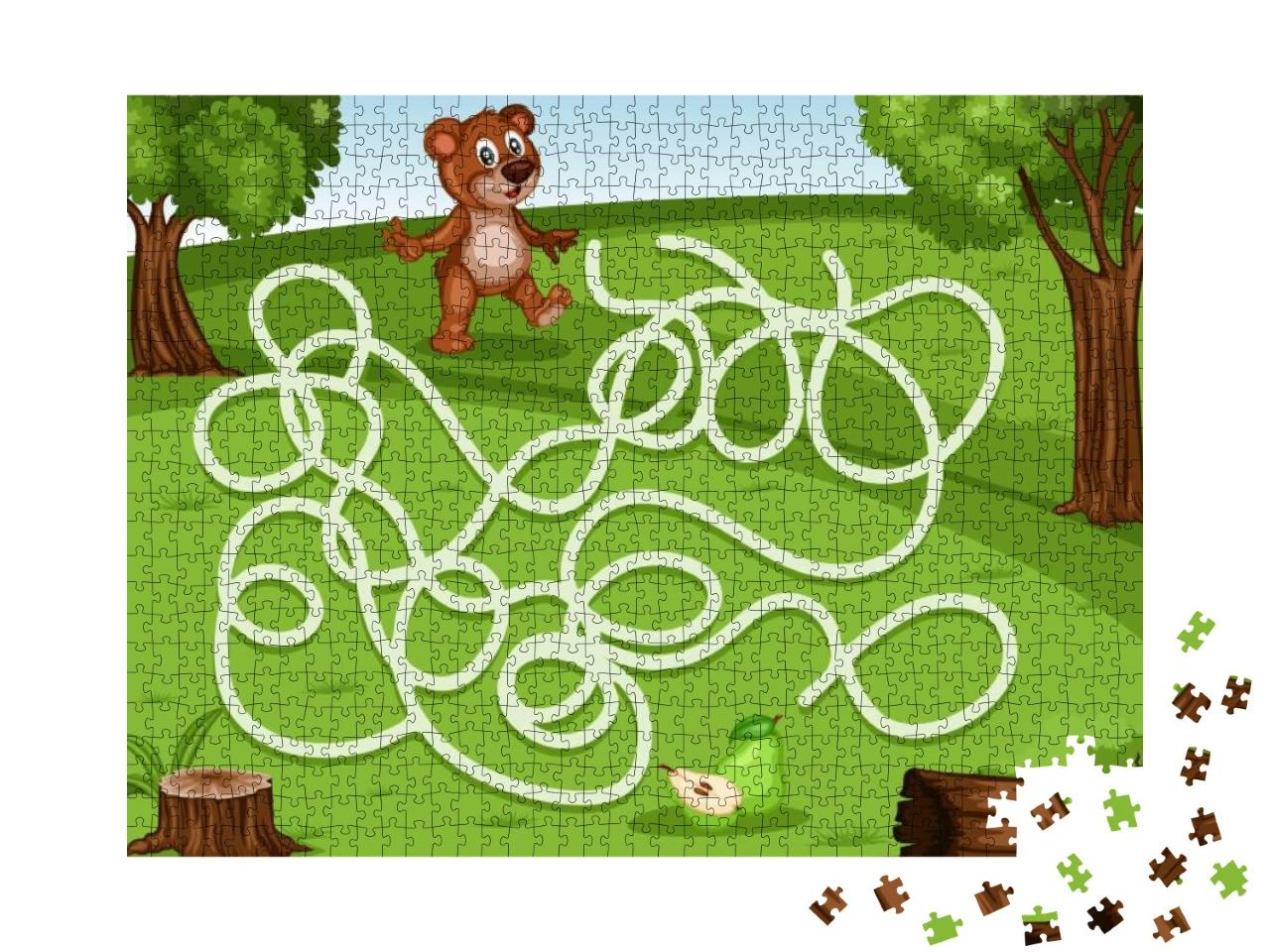 Maze Game Help the Little Bear to Rich the Pears. Vector... Jigsaw Puzzle with 1000 pieces