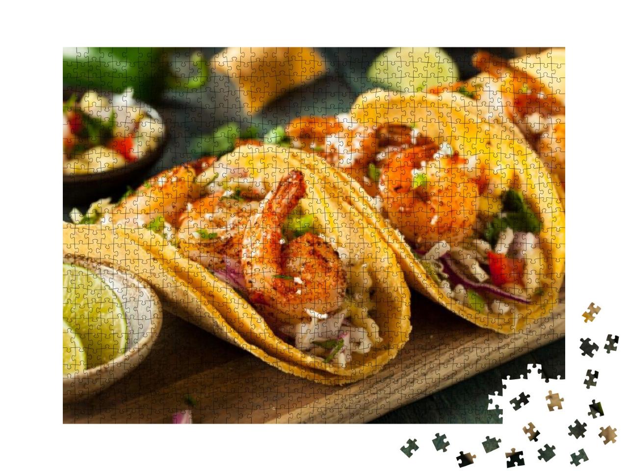 Homemade Spicy Shrimp Tacos with Coleslaw & Salsa... Jigsaw Puzzle with 1000 pieces