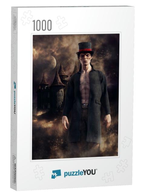 Night Scene with a Vampire in a Top Hat & Coat Standing i... Jigsaw Puzzle with 1000 pieces