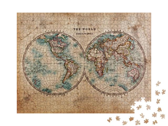 A Genuine Old Stained World Map Dated from the Mid 1800s... Jigsaw Puzzle with 1000 pieces