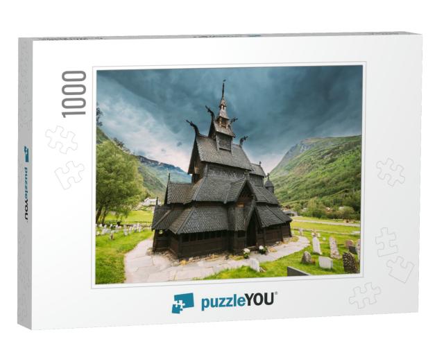 Borgund, Norway. Famous Landmark Stavkirke an Old Wooden... Jigsaw Puzzle with 1000 pieces