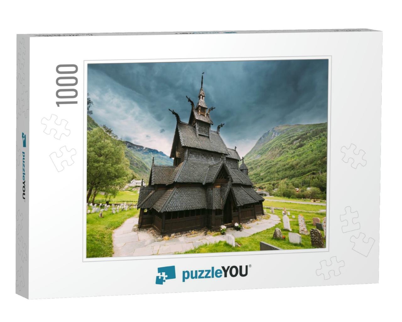 Borgund, Norway. Famous Landmark Stavkirke an Old Wooden... Jigsaw Puzzle with 1000 pieces