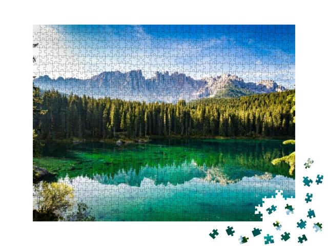 Sunny Morning in Lake Carezza / Lago Di Carezza / Karerse... Jigsaw Puzzle with 1000 pieces