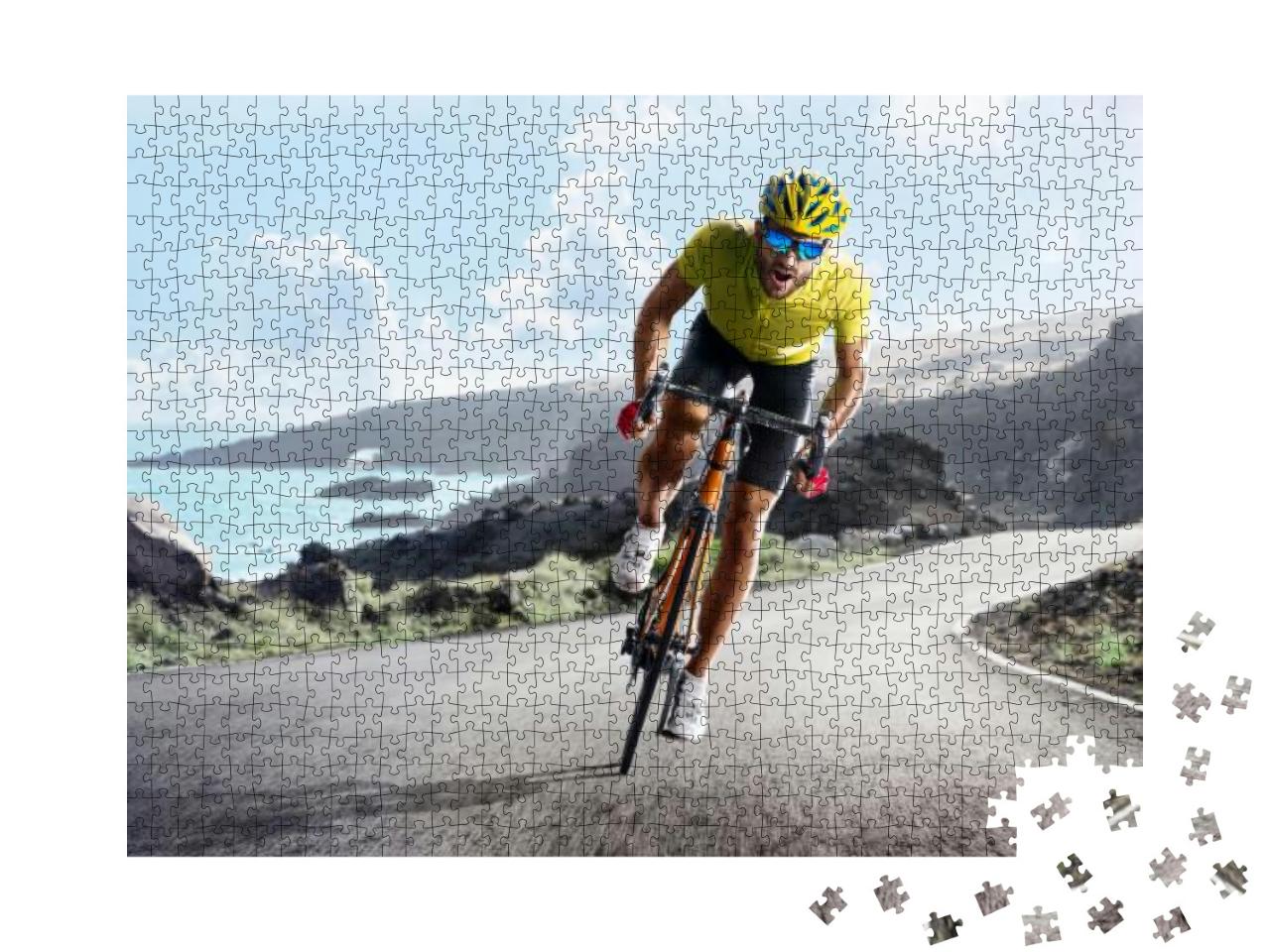 Professional Road Bicycle Racer in Action... Jigsaw Puzzle with 1000 pieces