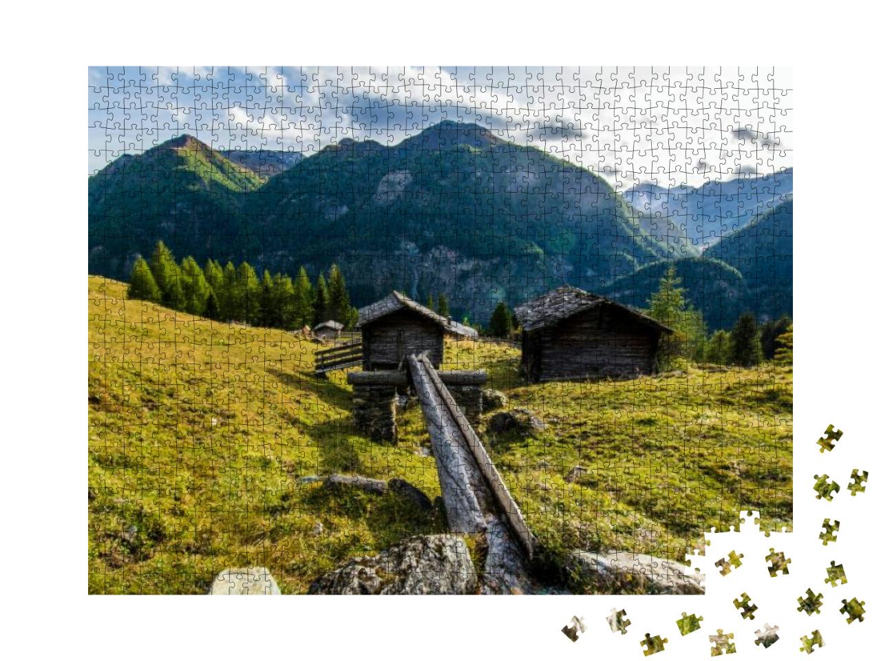 Meadow Hill Surrounded by Rocky Mountains in Austrian Alp... Jigsaw Puzzle with 1000 pieces