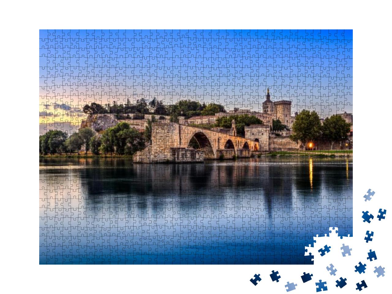 Avignon Bridge with Popes Palace & Rhone River At Sunrise... Jigsaw Puzzle with 1000 pieces