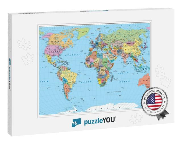 Colored World Map - Borders, Countries, Roads & Cities. D... Jigsaw Puzzle