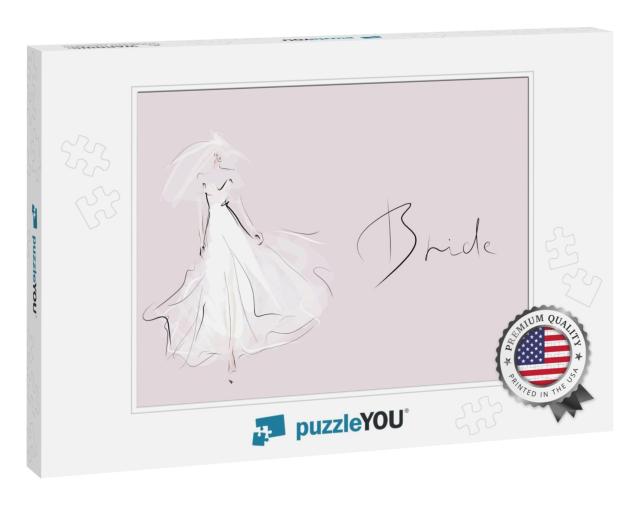 Young Beautiful Bride in White Dress. Hand-Drawn F... Jigsaw Puzzle
