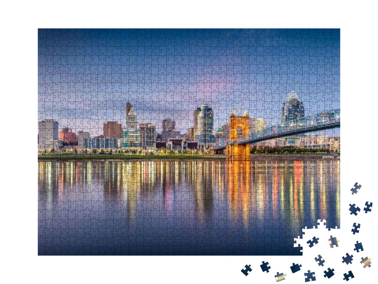 Cincinnati, Ohio, USA Skyline on the River At Dusk... Jigsaw Puzzle with 1000 pieces