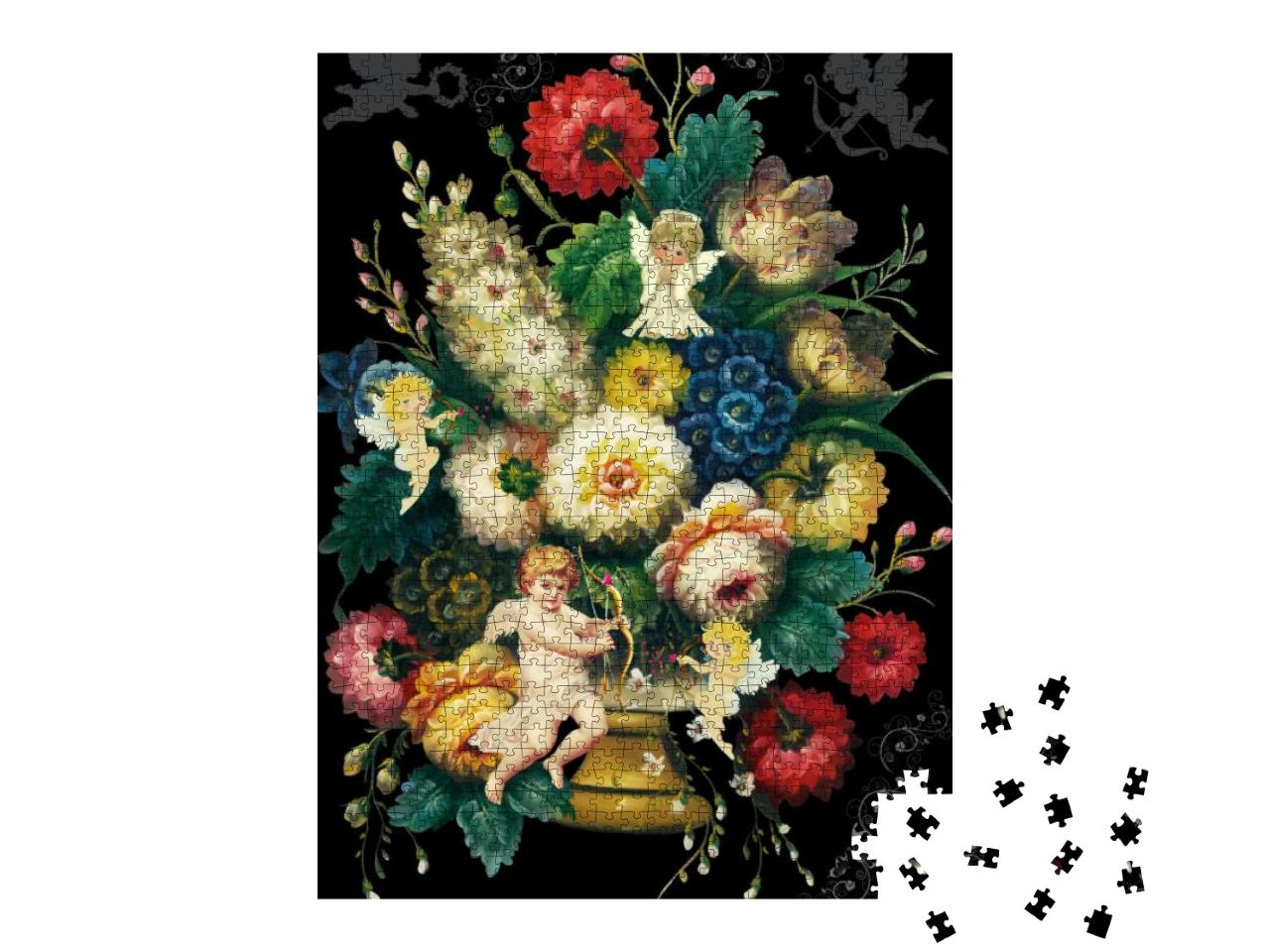 High Resolution Vintage Flowers & Birds. Angels, Roses, R... Jigsaw Puzzle with 1000 pieces