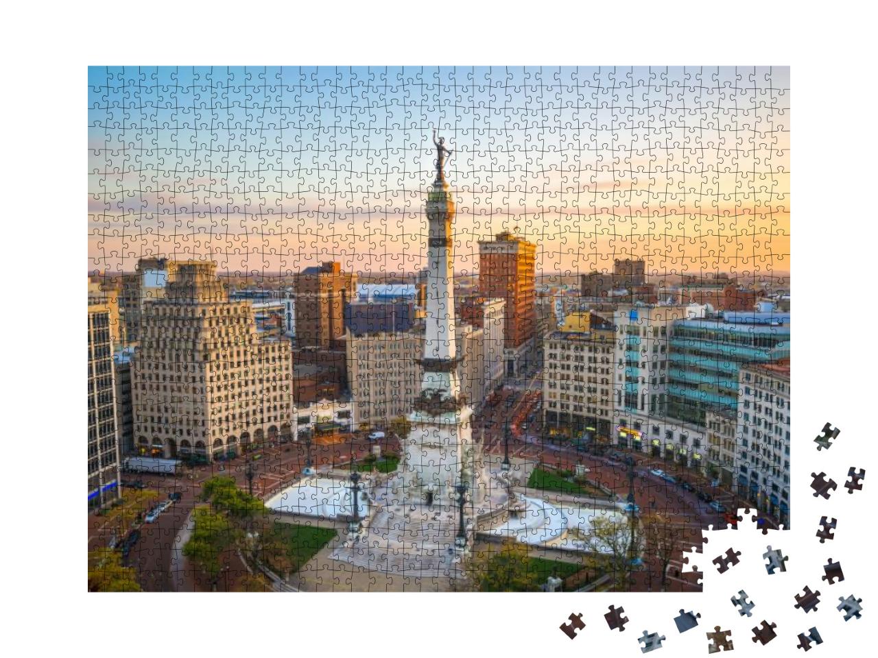 Indianapolis, Indiana, USA Skyline Over Monument Circle At... Jigsaw Puzzle with 1000 pieces