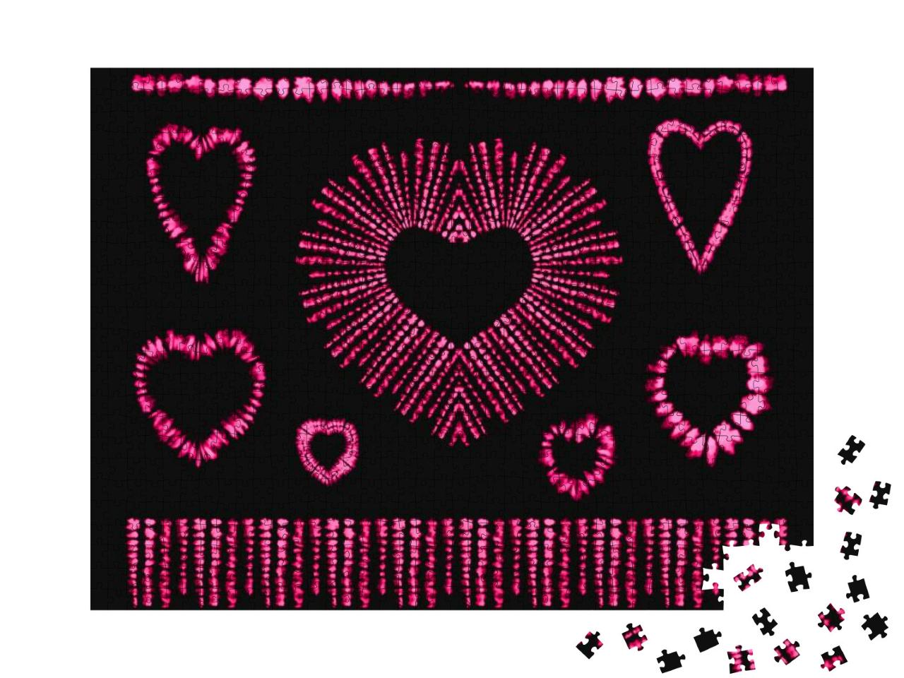 Red Heart Tie Dye. Valentines Day. Art Brushes. Print in... Jigsaw Puzzle with 1000 pieces