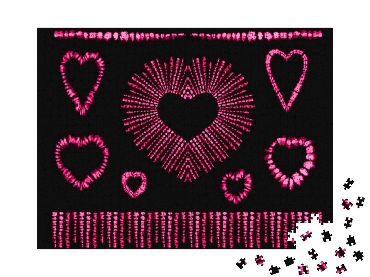 Red Heart Tie Dye. Valentines Day. Art Brushes. Print in... Jigsaw Puzzle with 1000 pieces