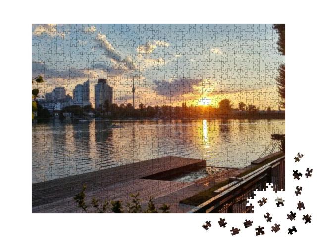 Vienna, Wien Alte Donau At Sunset... Jigsaw Puzzle with 1000 pieces