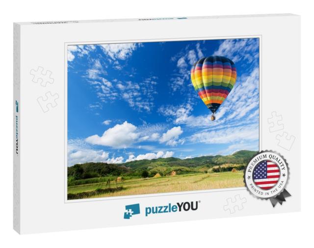 Hot Air Balloon Over the Field with Blue Sky... Jigsaw Puzzle