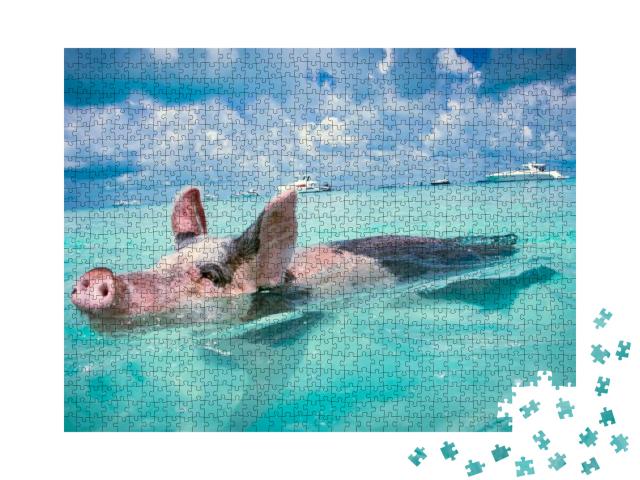 The Swimming Pigs of the Bahamas... Jigsaw Puzzle with 1000 pieces