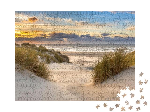 View from Dune Top Over Sunset in North Sea from the Isla... Jigsaw Puzzle with 1000 pieces