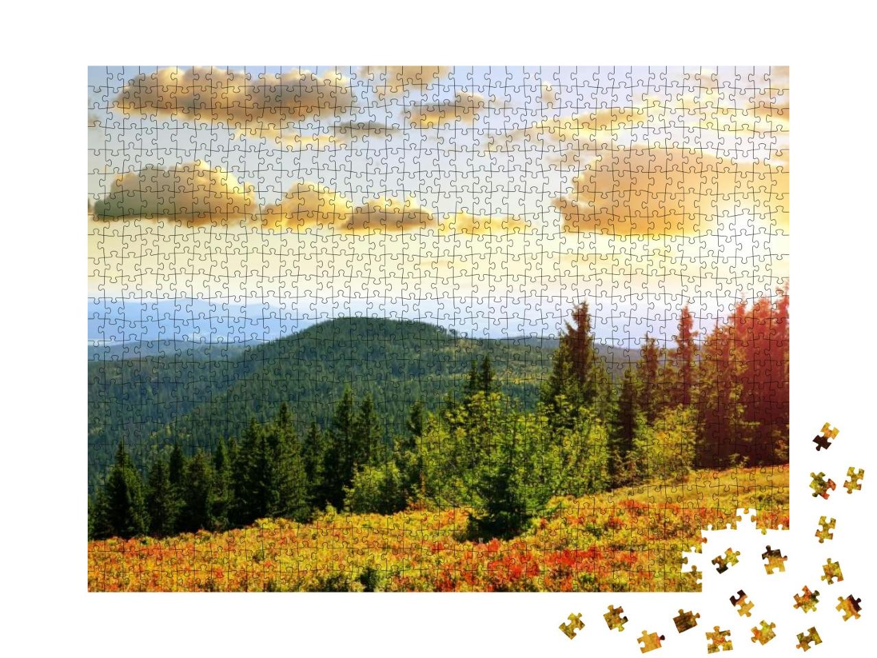 Autumn Landscape in National Park Bayerischer Wald At Sun... Jigsaw Puzzle with 1000 pieces
