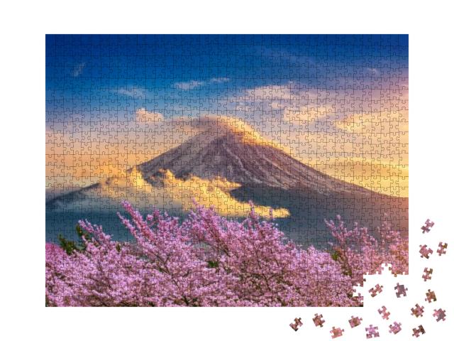 Fuji Mountain & Cherry Blossoms in Spring, Japan... Jigsaw Puzzle with 1000 pieces