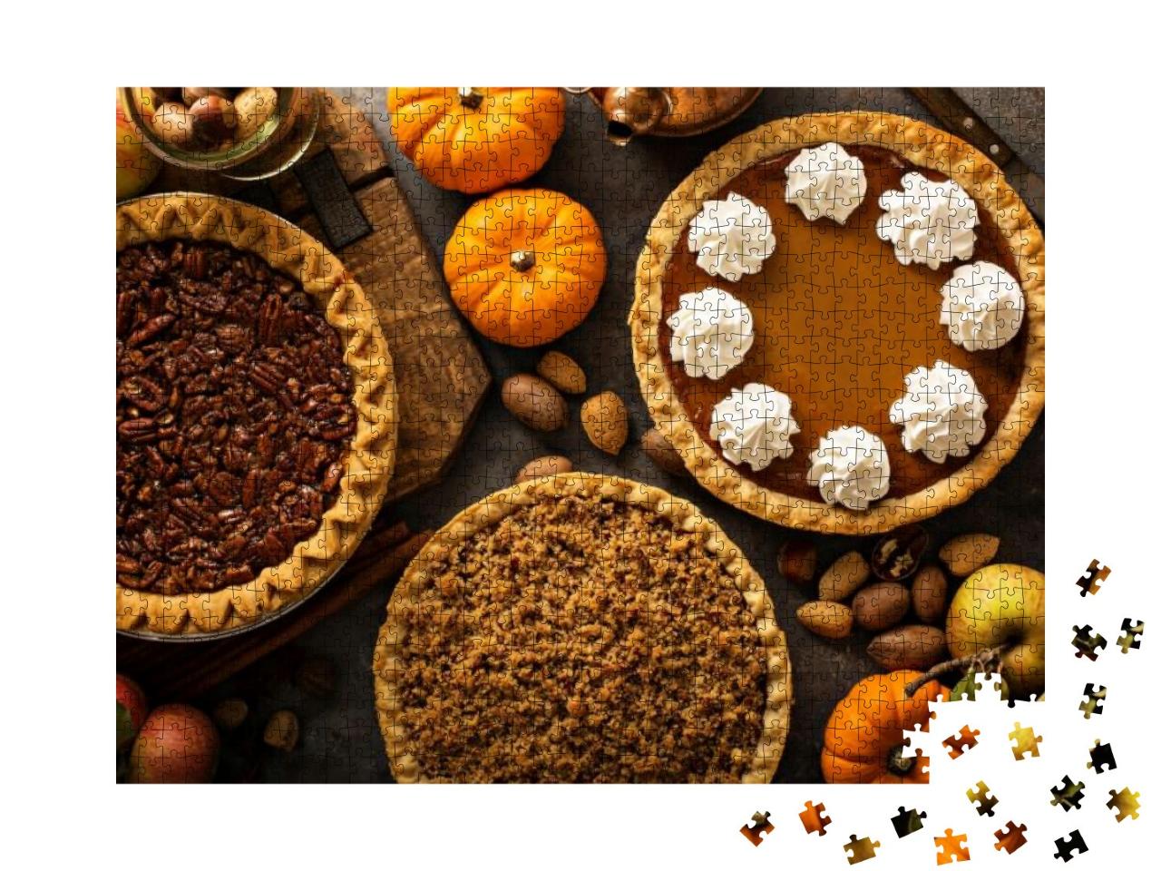 Fall Traditional Pies Pumpkin, Pecan & Apple Crumble Pie... Jigsaw Puzzle with 1000 pieces