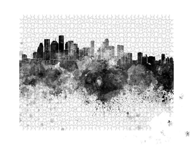Houston Skyline in Black Watercolor on White Background... Jigsaw Puzzle with 1000 pieces