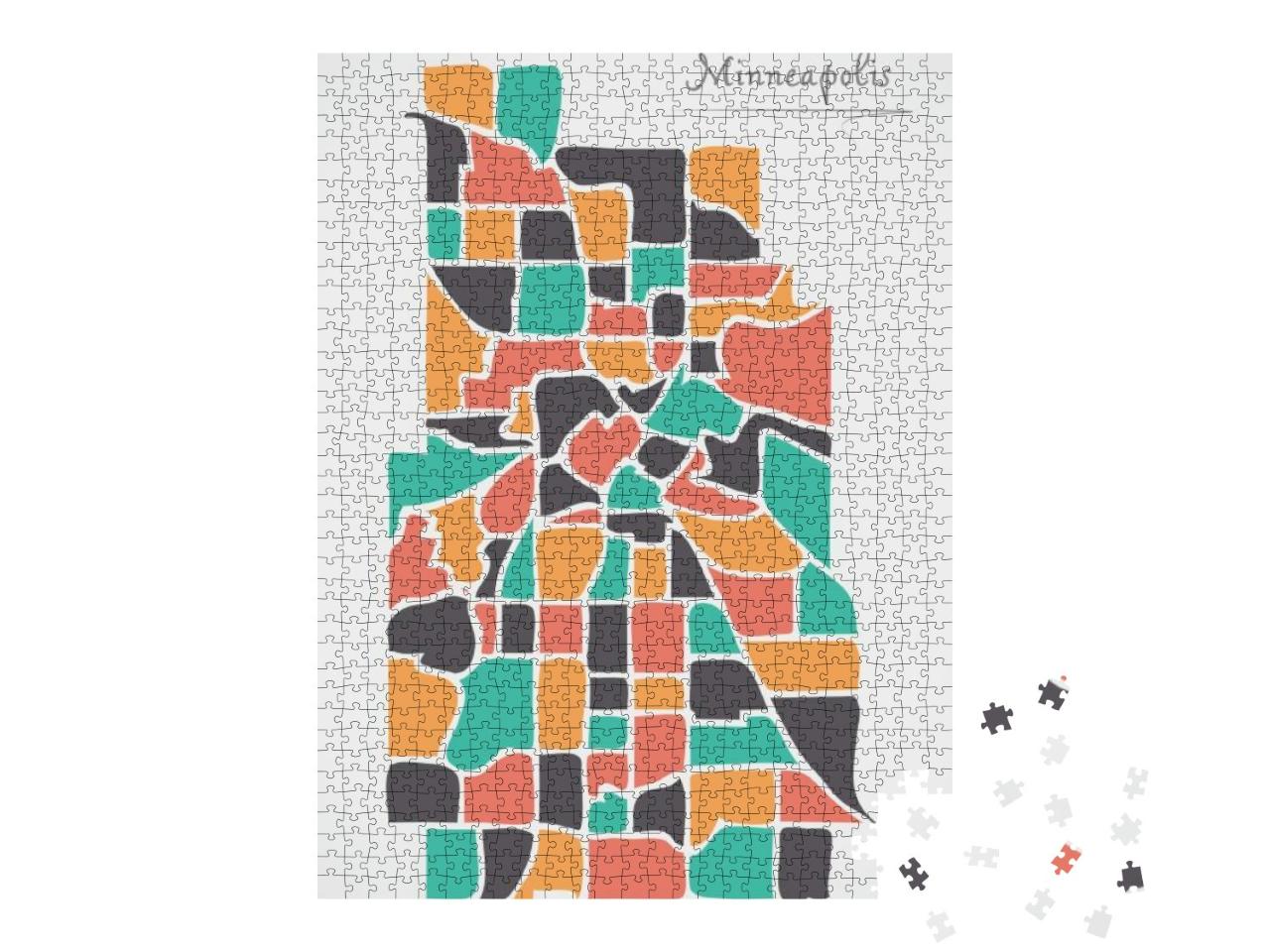 Minneapolis Minnesota Map with Neighborhoods & Modern Rou... Jigsaw Puzzle with 1000 pieces