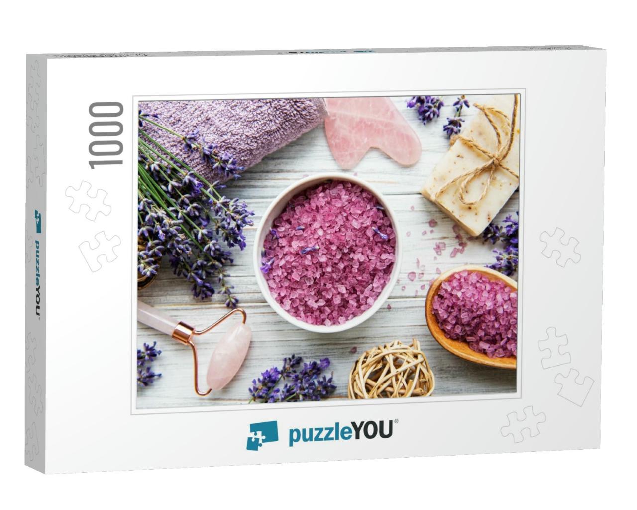 Natural Organic Spa Cosmetic with Lavender. Flat Lay Bath... Jigsaw Puzzle with 1000 pieces