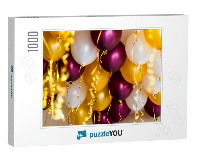 Colorful Balloons, Golden, White, Red, Streamers Isolated... Jigsaw Puzzle with 1000 pieces