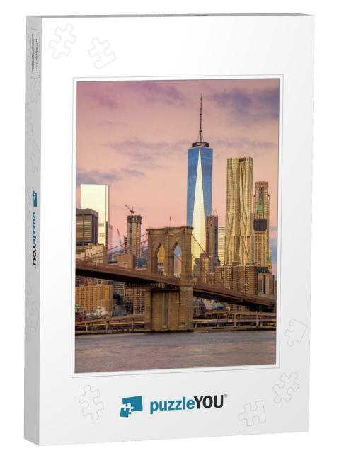 Morning Colors of Famous New York Landmarks - Brooklyn Br... Jigsaw Puzzle