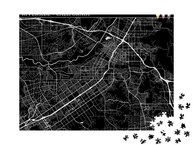 Simple Map of Riverside, California, Usa. Black & White V... Jigsaw Puzzle with 1000 pieces