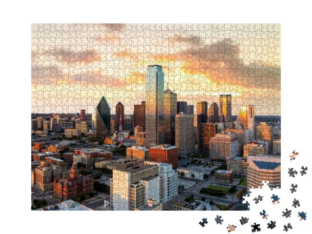 Dallas, Texas Cityscape with Blue Sky At Sunset, Texas... Jigsaw Puzzle with 1000 pieces