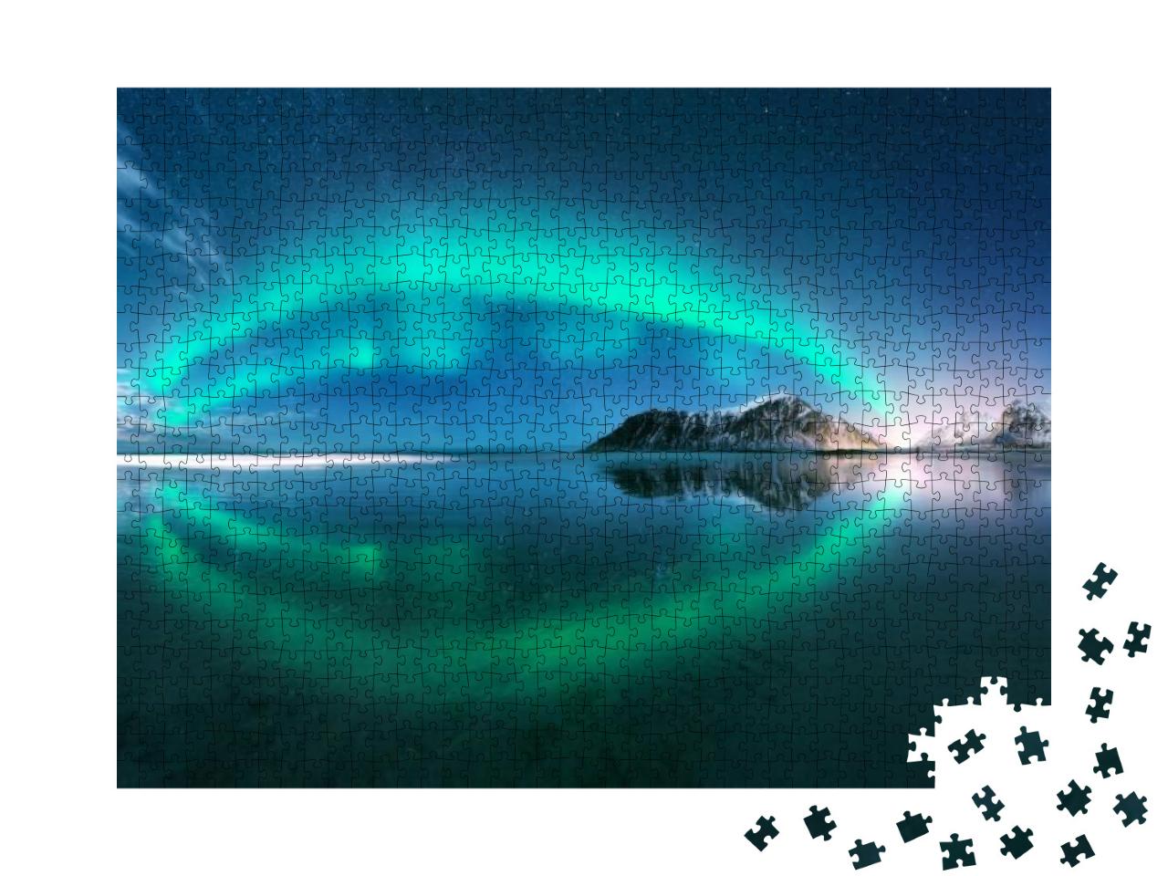 Aurora. Northern Lights in Lofoten Islands, Norway. Starr... Jigsaw Puzzle with 1000 pieces