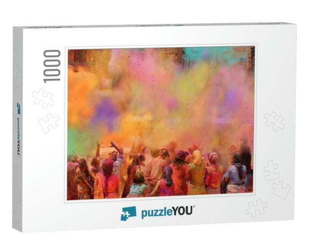 People Celebrating the Holi Festival of Colors in Nepal o... Jigsaw Puzzle with 1000 pieces