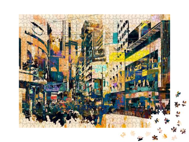 Abstract Art of Cityscape, Illustration Painting... Jigsaw Puzzle with 1000 pieces