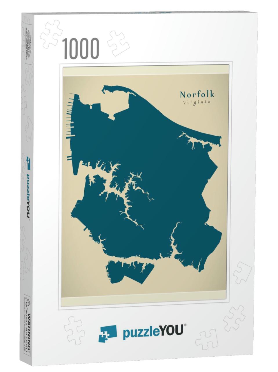 Modern City Map - Norfolk Virginia City of the Usa... Jigsaw Puzzle with 1000 pieces