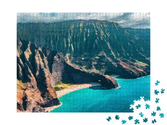 Napali Coast on Kauai North Shore Island, Hawaii. Aerial... Jigsaw Puzzle with 1000 pieces