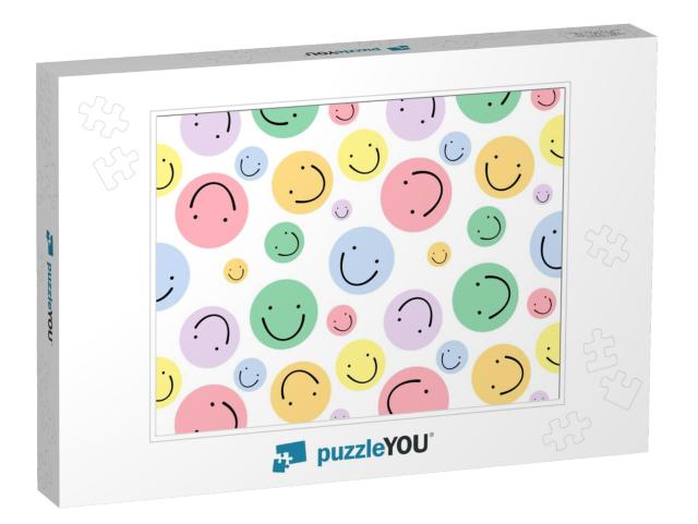 Beautiful Multicolored Smiley Emoji Background Pattern on... Jigsaw Puzzle