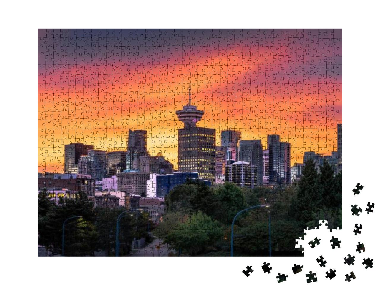 Colorful Sunset Behind the Downtown Vancouver Skyline... Jigsaw Puzzle with 1000 pieces