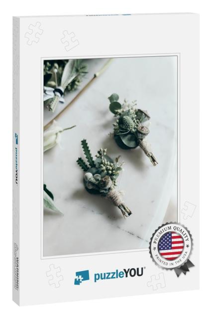 Boutonnieres on a White Marble Table... Jigsaw Puzzle