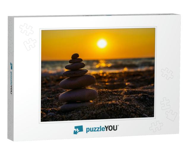 Zen Concept. the Object of the Stones on the Beach At Sun... Jigsaw Puzzle