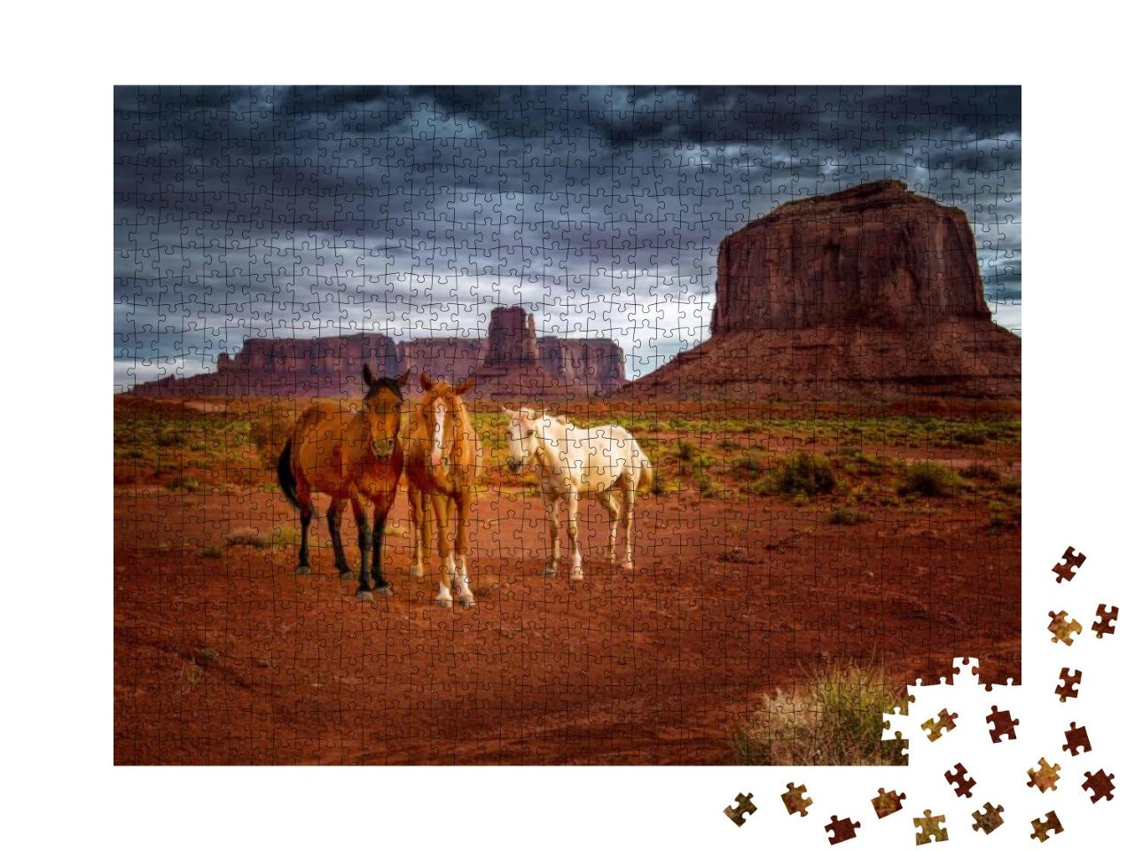 Wild Horses in the Desert of Monument Valley in Arizona... Jigsaw Puzzle with 1000 pieces