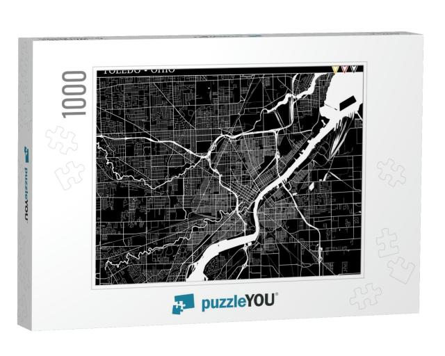 Simple Map of Toledo, Ohio, Usa. Black & White Version fo... Jigsaw Puzzle with 1000 pieces