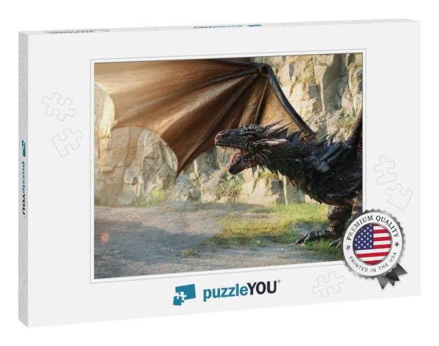 Huge Aggressive Mystical Dragon in Move. Creature with Bi... Jigsaw Puzzle