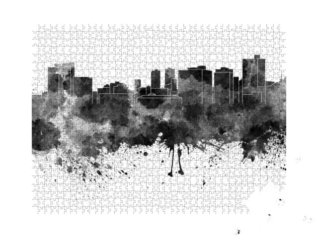 Fort Worth Skyline in Black Watercolor... Jigsaw Puzzle with 1000 pieces