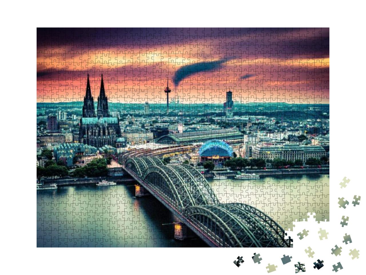Long Exposure Sunset Moving Clouds Over the City Cologne... Jigsaw Puzzle with 1000 pieces