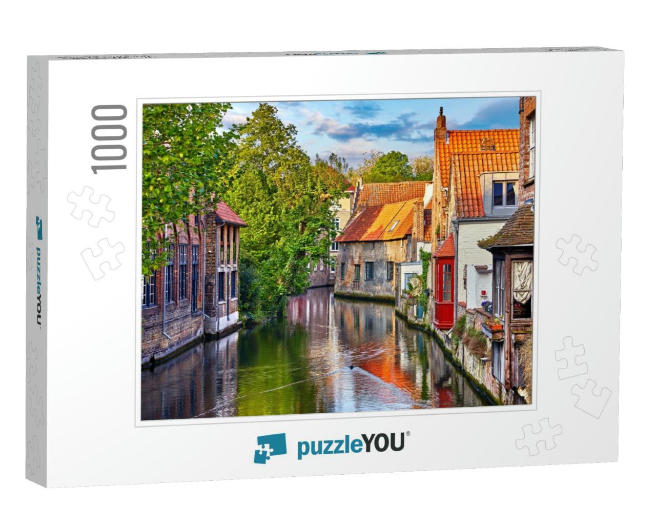 Bruges, Belgium. Medieval Ancient Houses Made of Old Bric... Jigsaw Puzzle with 1000 pieces